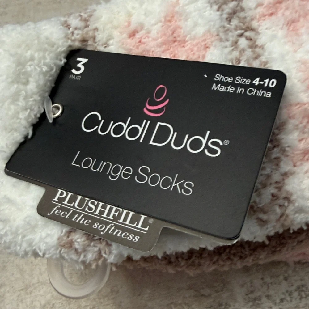 Cuddl Duds Fuzzy Socks Trio in Pink, Tan, and White